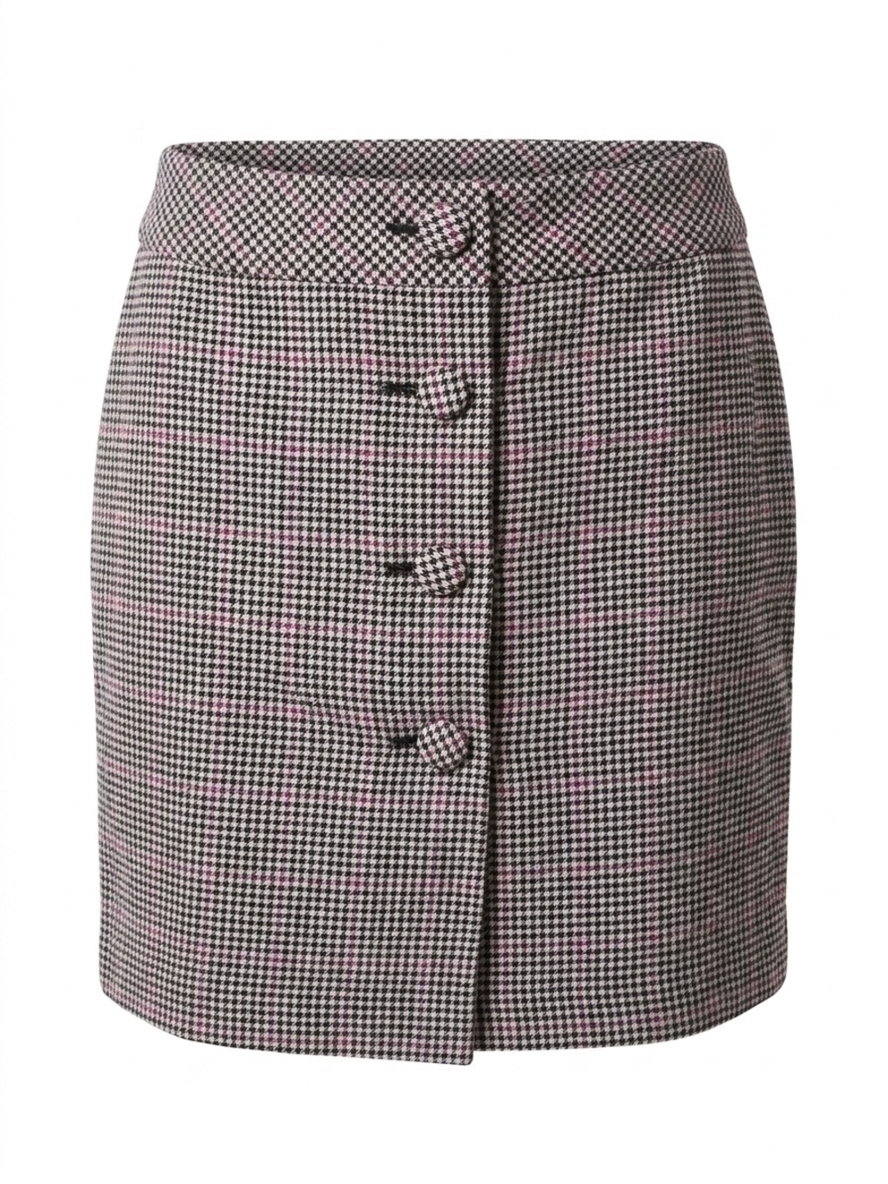 LOFT Pink and Black Houndstooth Button-Front Mini Skirt